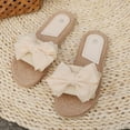 thumbnail image 5 of Women's Bow Flat Sandals Straw Open Toe Dressy Boho Summer Beach Sandals Women's Open Toe Flat Sandals Bow Knot Slides Summer Slippers Beige Women Sandal, 5 of 9