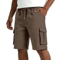thumbnail image 2 of Relaxed Fit Cargo Shorts for Men with Deep Side Pockets - Elastic Waist Drawstring Casual Walking Shorts - Lightweight Quick-Dry Utility Work Shorts for Summer Coffee M, 2 of 9