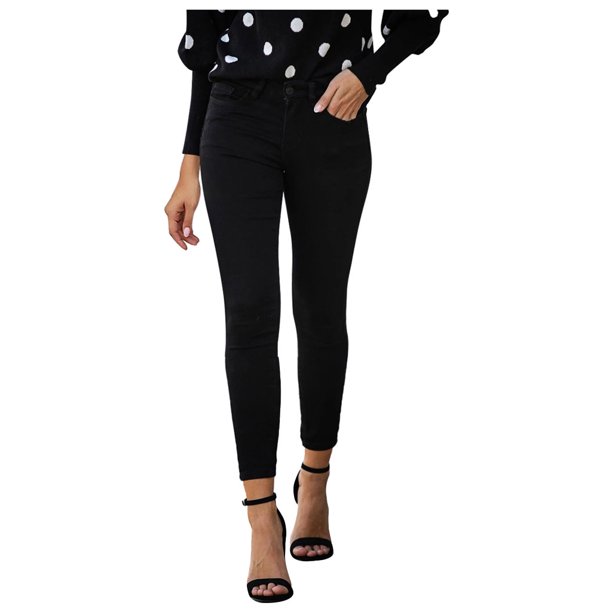 Gibobby Jean para mujer elásticos con botones de cintura media para mujer (Negro, M)