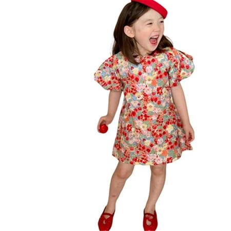 

Children s Floral Dress Summer Girls Puff Sleeve Skirt Children s Skirt