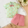 thumbnail image 2 of ZACPNCV Toddler Baby Boys Easter Outfit Short Sleeve Animals Print Button-down Shirt Elastic Waist Shorts Set Bunny Clothes Green 1-2 Years, 2 of 3