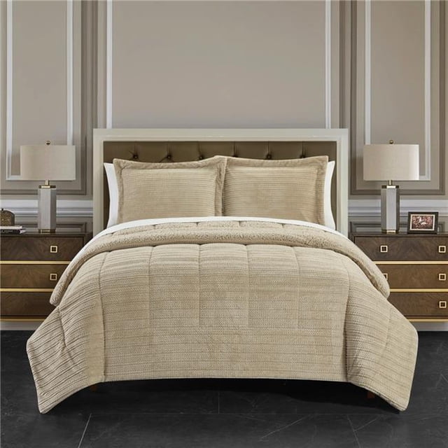 Chic Home BCS27122-BIB-US 7 Piece Reich Comforter Set, Beige - King Size