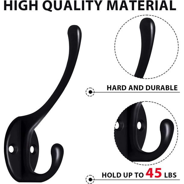 10 Pack Black Wall Hooks for Hanging, Metal Wall Hooks, Cabin Accessories,  Heavy Duty Retro Double Hooks for Towel, Hat, Key, Closet, Bag. 