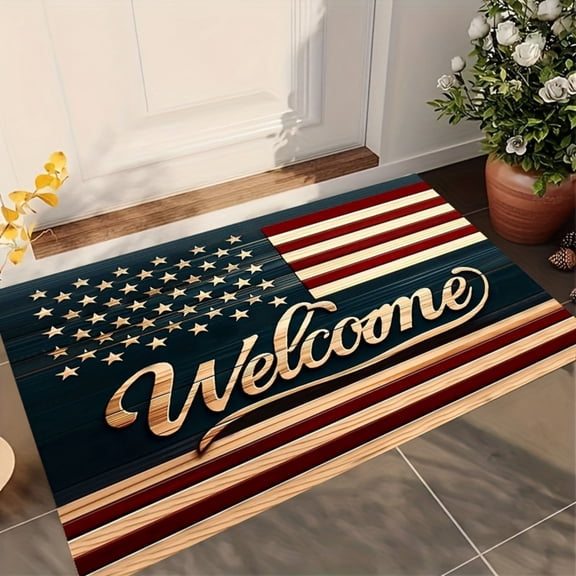 DAMAI 250th Anniversary USA Doormat,God Bless America Door Mat 4th of July Flag Welcome Mat, With Slide Resistants Rubber Vintage Linen Floor Mat For 4th Of July Independence Day Indoor Outdoor Home