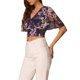 thumbnail image 4 of INSPIRAR CHIC Blusas Cortas de Manga Corta con Cuello en V de Verano con Estampado Floral M Azul Oscuro, 4 of 6