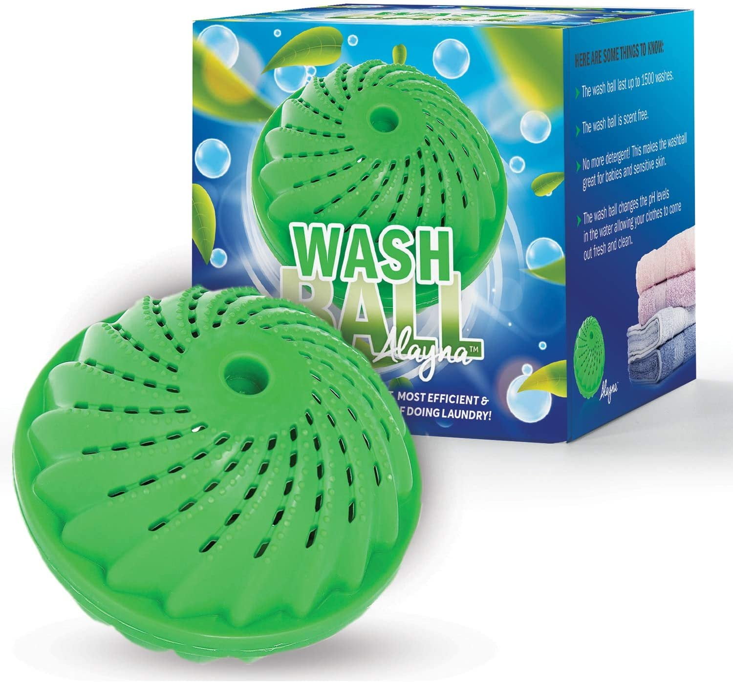 Alayna Laundry Ball Wash Ball- Eco Friendly  Reusable for as Many as 1500 Washes - Chemical Free - Detergent Replacement & Alternative