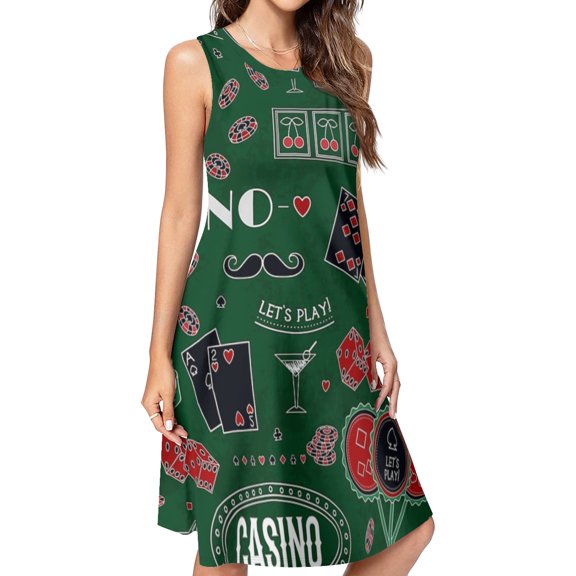 Casino theme. Gambling symbols Spring Summer Dresses for Women Fashion T-shirt Dress Casual Sleeveless Loose Sundress with Pockets