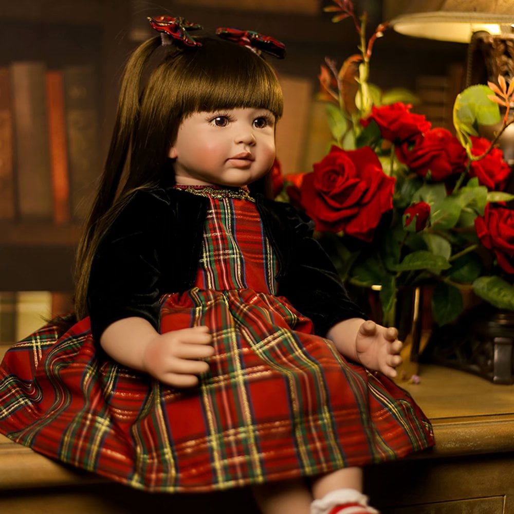 Details about   24" Newborn Baby Long-Haired Girl Wearing Xmas Skirt Girl Doll Reborn Baby Toy