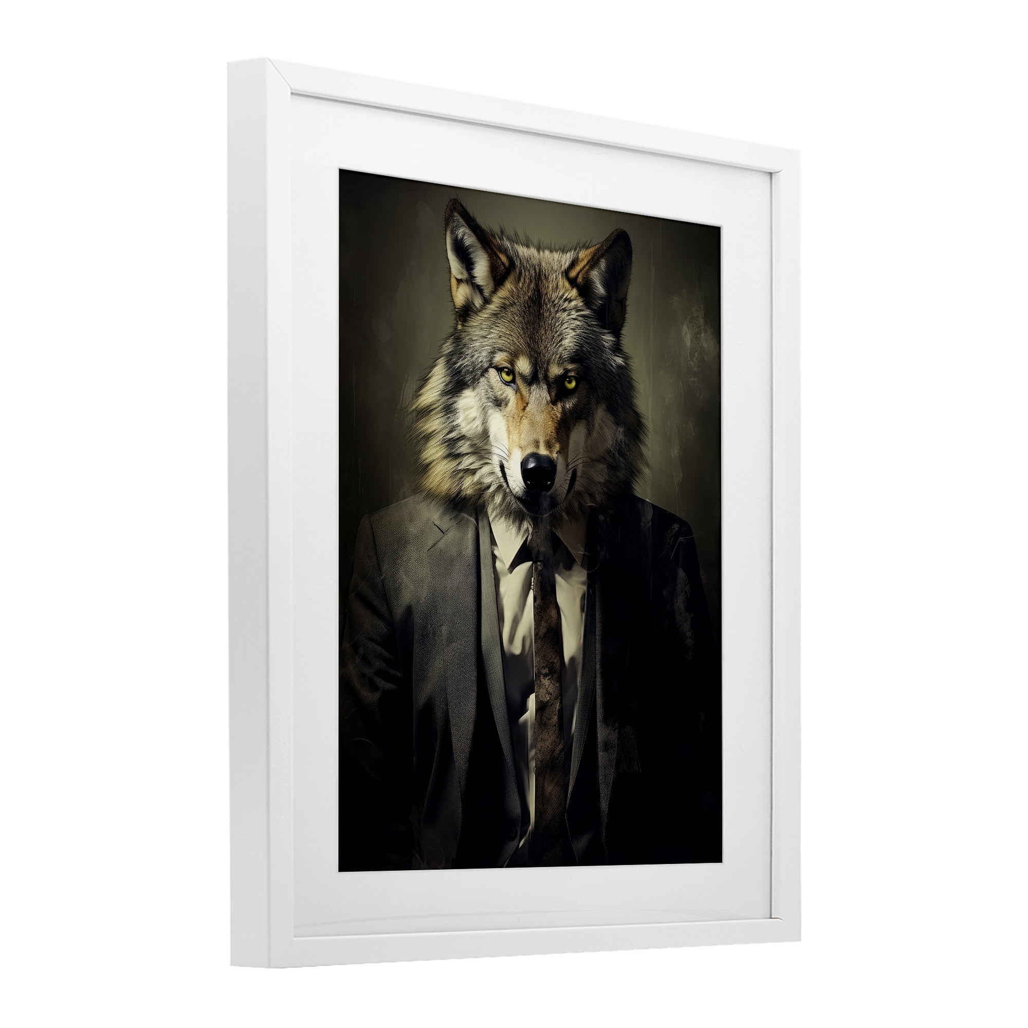 Stupell Industries Fancy Wolf in Suit White Framed Print Under Glass, design by Ray Powers