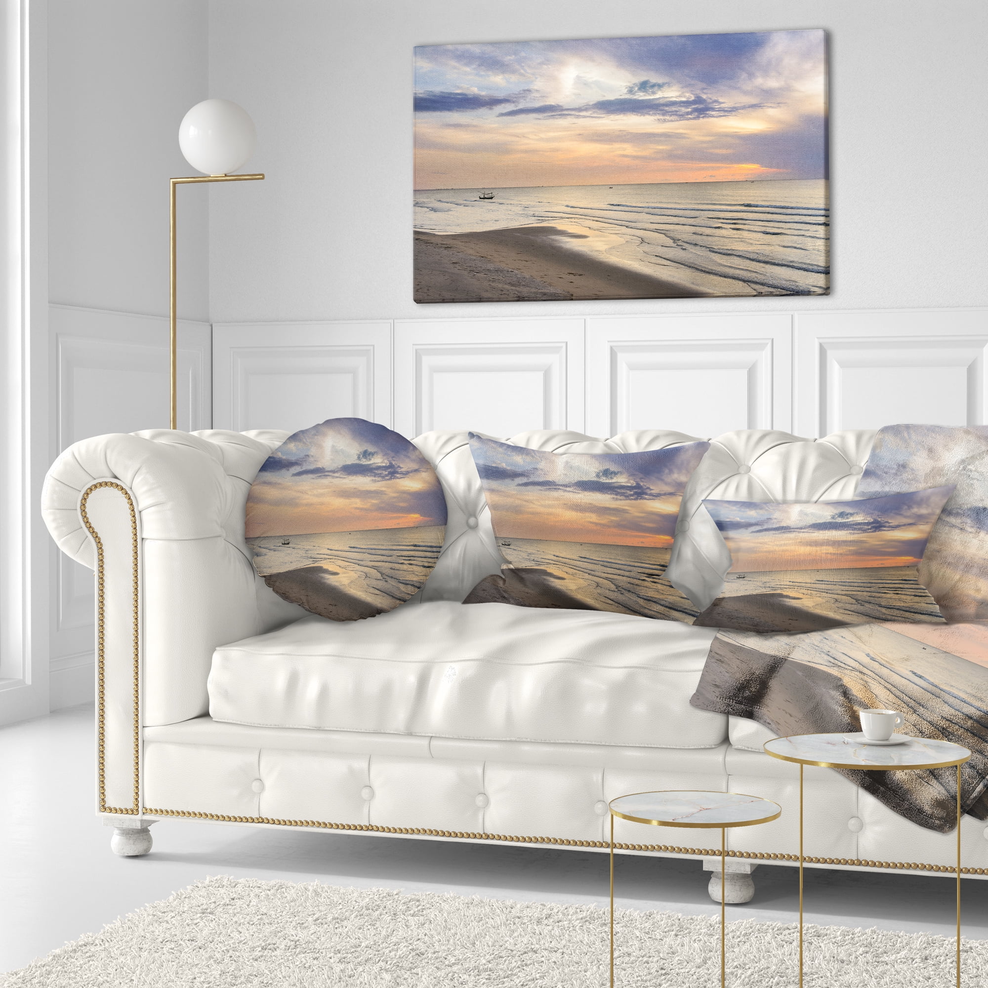 Designart Calm Sunset in Thailand Beach - Landscape Printed Throw Pillow - 12x20