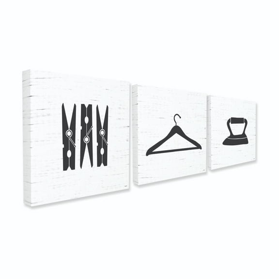 Stupell Industries Laundry Items Bathroom Black And White Design 3pc Canvas Art Set by Gigi Louise