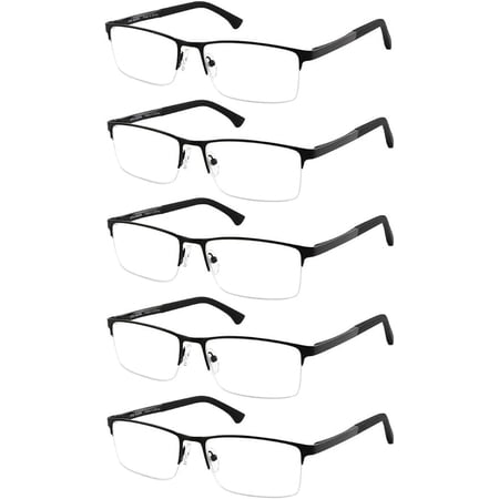 EYECEDAR 5-Pack Reading Glasses Men Metal Half Frame Spring Hinges Eyeglasses Readers for Men 1.50