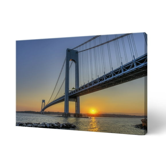 Printscapes Canvas Wall Art 12" x 8" - Verrazano-Narrows Bridge At Sunset, Brooklyn, New York by F. M. Kearney