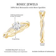 Rosec Jewels Moissanite Engagement Ring for Women - 1/2 Carat - Braided Ring - D-VS1 Quality Certified, 10K Yellow Gold, US 3.00