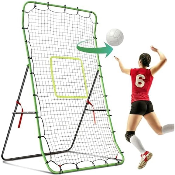 Upgraded Volleyball Rebounder Net 7x4 FT with Unique Curved Steel Frame, 7 Angles Adjustable Volleyball Practice Net Training Equipment, Foldable Bounce Back Net Also for Lacrosse, Baseball, Soccer