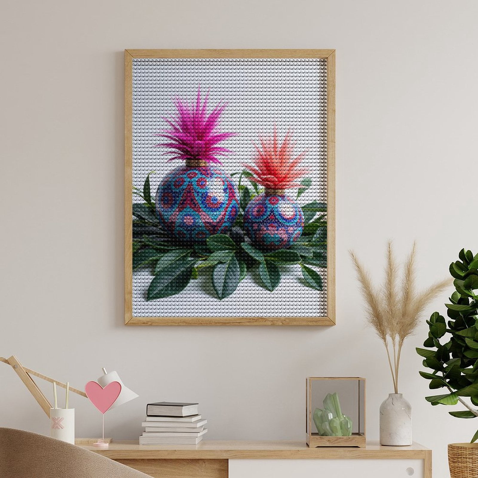 Diamond Art Kit for Adults, Colorful Mosaic Orbs Green Leaves Diamond Painting for Adults Beginners, 5D DIY Diamond Art Painting Kits, Colorful Diamond Painting Craft for Home Decor 12x16