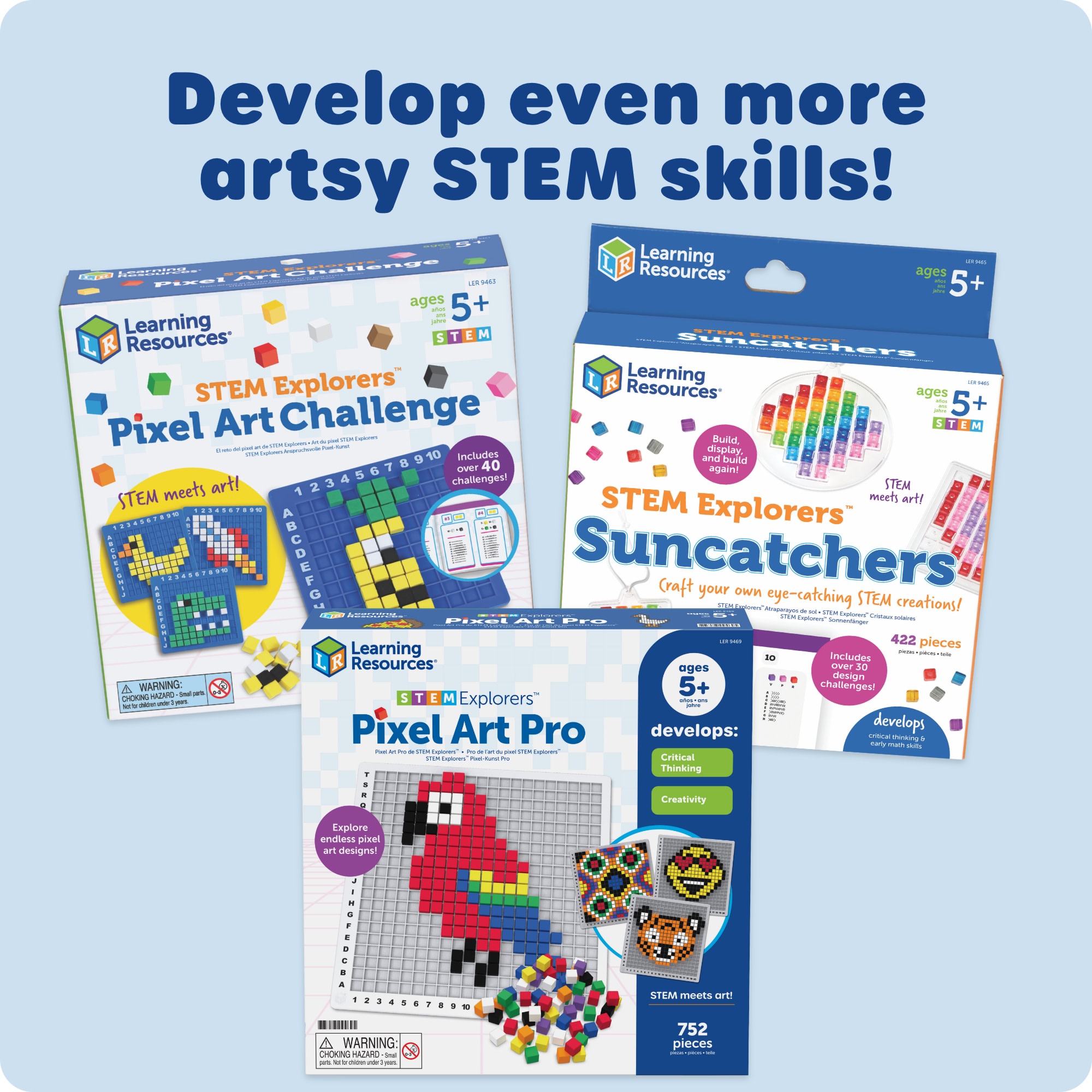 Learning Resources STEM Explorers Pixel Art Challenge - Science & STEM Activity Sets for Kids, Ages 5+