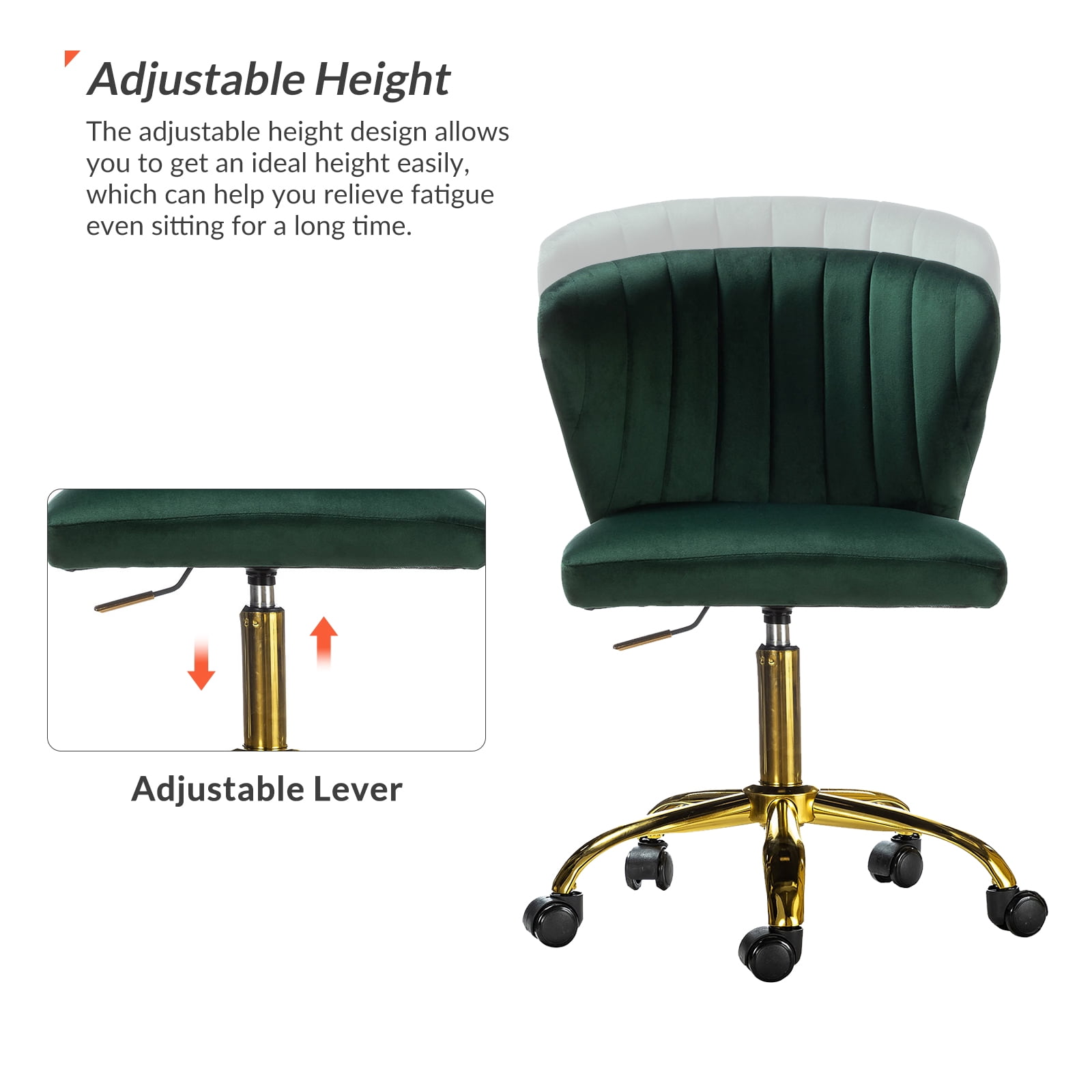 Velvet Swivel Task Office Chair, Tina's Home Adjustable Rolling Tufted Back Metal Leg Teen Green