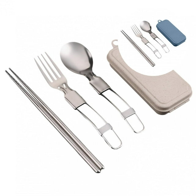1 Set Tableware Solid Rust-Proof Ergonomics Handle Camping Supplies Trip Spoon Fork Chopsticks Kitchen Supplies