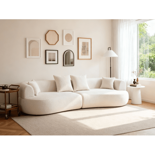 122" Curved Boneless Large Sofa, Mid-Century Modern Sofa with Deep Seats, Oversized Sofa Chair with Compressed Design for Living Room Lounge, White