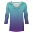 thumbnail image 7 of Naotn Summer Stripe Gradient Shirts for Women Fall Fashion Casual V Neck 3/4 Sleeve Tops Trendy Holiday Beach Blouses, 7 of 7