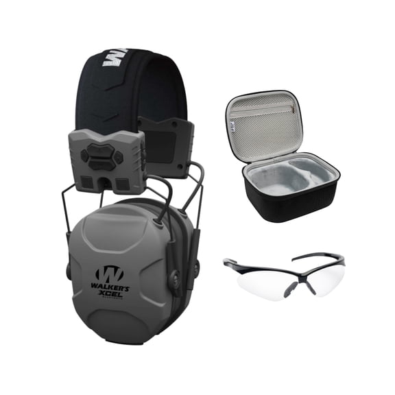 Walker’s XCEL 500BT Digital Electronic Muff Bundle with Protective Glasses and Hard Case (3 Items)