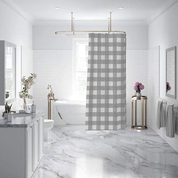 Levtex Home - Camden - Shower Curtain with Grommets - One Shower Curtain Panel 72 inch Length, 72 inch Width - Buffalo Plaid - Grey and Cream - 100% Cotton - Lined