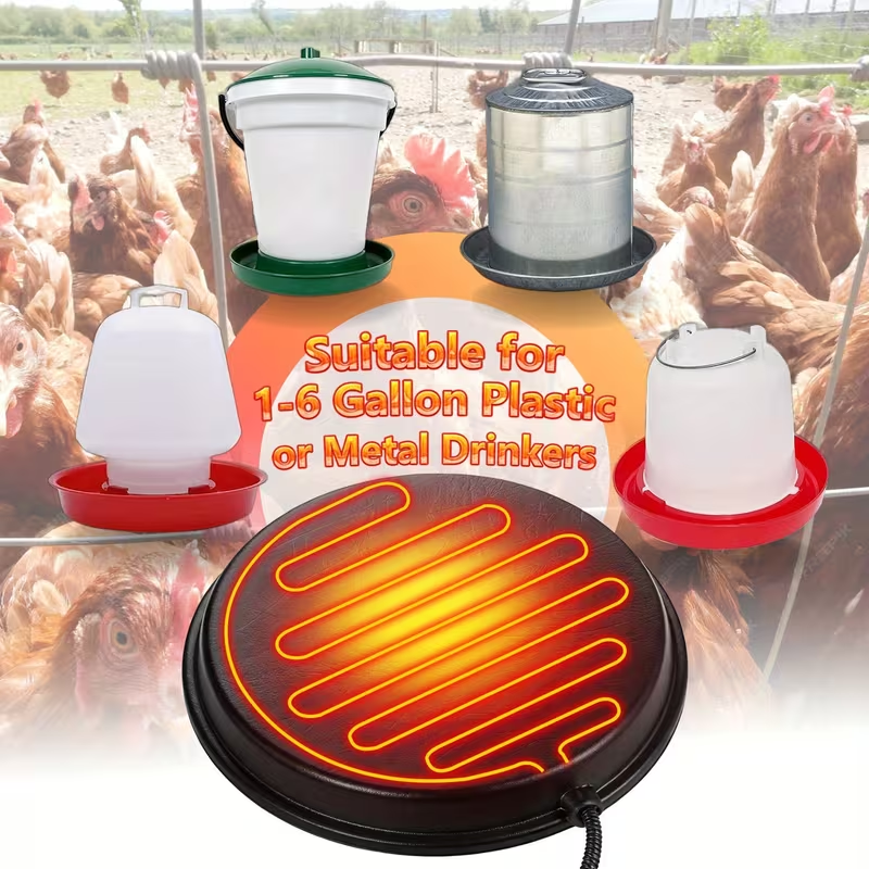 4TSL Chicken Waterer Heater, 80W Chicken Drinker Heated Base for Winter 15 in Chicken Water Heater with Thermostat