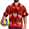 thumbnail image 4 of Valentine's Day Love ECG Men's Short Sleeve Spread Collar Tops, Casual Button Down Shirts, Printed Summer Beach Shirts, Unisex, 4 of 6