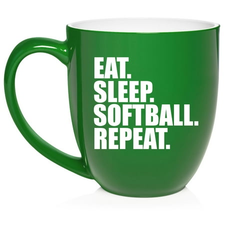 

Eat Sleep Softball Repeat Ceramic Coffee Mug Tea Cup Gift for Her Him Friend Coworker Wife Husband (16oz Green)