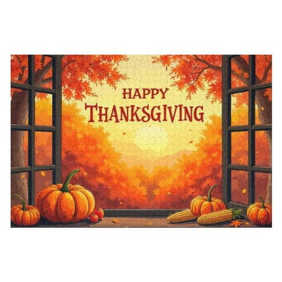 Puzzles for Adults 300 Pieces - Happy Thanksgiving Celebration Funny Puzzle Unique Difficult and Challenge Large Puzzle Game Toys Gift
