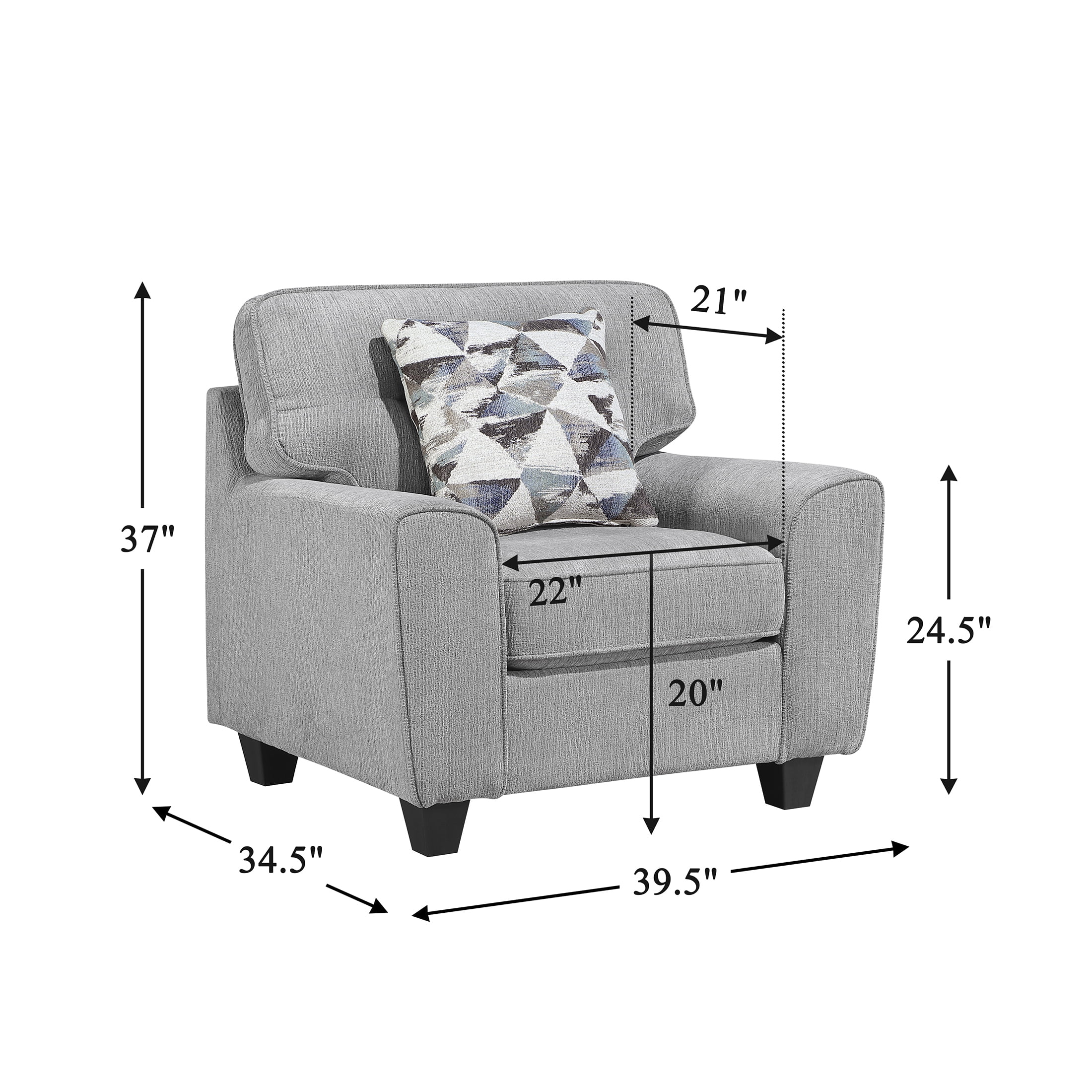 OakvillePark Vintora Chenille Armchair with Pillow, Gray