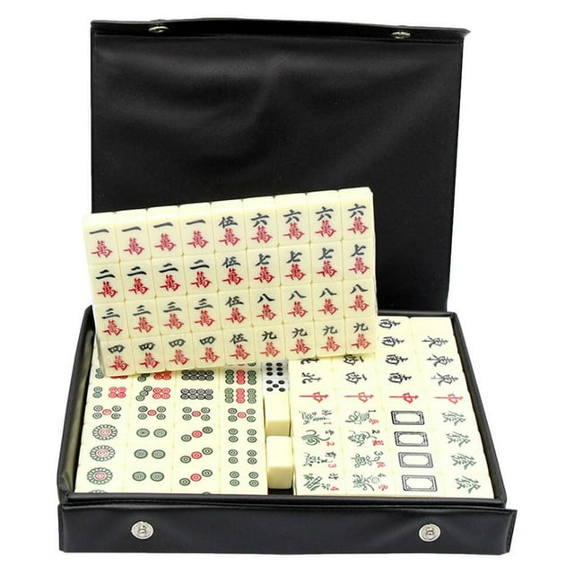 LEEYNEER Mahjong Set Game Travel Board Toy Mini Chinese Portable American Tiles Outdoor Interactive Tabletop Table Interesting