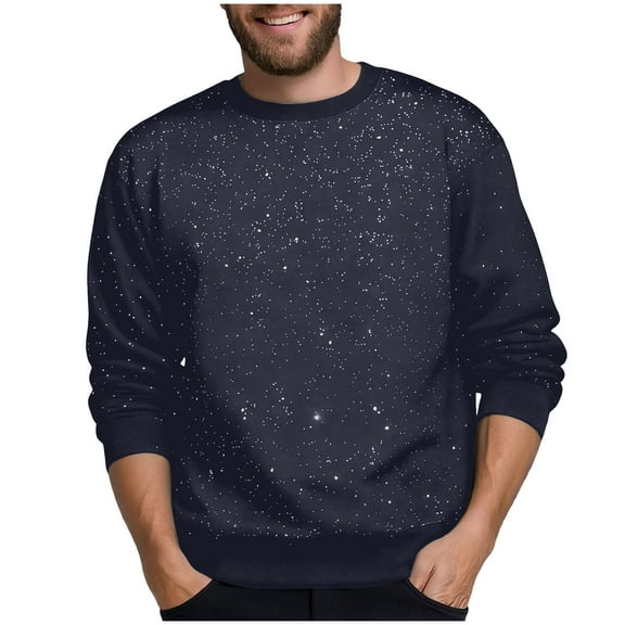 Mens Long Sleeve Tee Shirts, Unisex Sparkly Sweatshirts for Men Women Cotton Long Sleeve Shiny Glitter Sequin Pullover Tops Xmas Matching Outfits