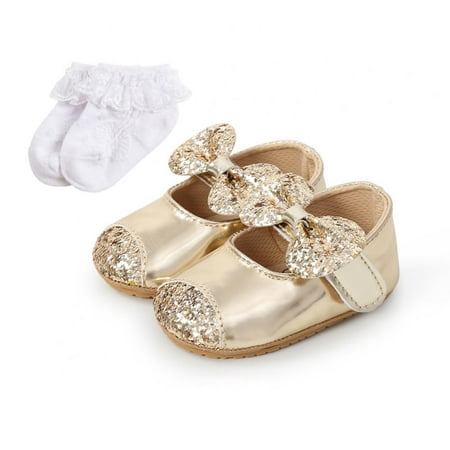 

SYNPOS Clasp PU Leather Bowknot Prewalkers Infant Crib Shoes Princess Wedding Dress Shoes Toddler Walking Shoes Baby Girls Mary Jane Flats Soft Non-Slip Sole