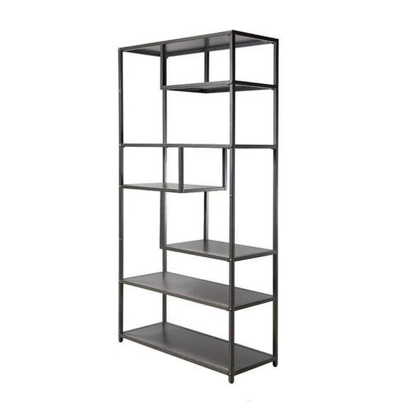 Bowery Hill Industrial Metal 6-Shelf Bookcase in Powder Coated Gray