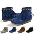 thumbnail image 2 of Bottines pour Femmes Mode Imprimé Animal Bottines avec Lacets Franges Fermeture Éclair Bottines Courtes pour Femmes avec Talon Haut pour Femmes Bout Rond Chaussures Plates Bottes de Vache pour Femmes, 2 of 7