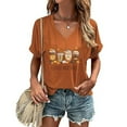 thumbnail image 2 of WREESH Women's Thanksgiving V Neck Tees Short Sleeve T Shirts with Ice Cream Graphic for Fall Casual Tops 2025 Orange, 2 of 4
