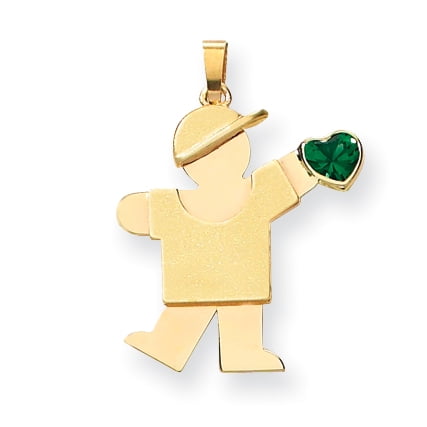 14K Yellow Gold Boy with CZ May Birthstone (30x22mm) Pendant / Charm