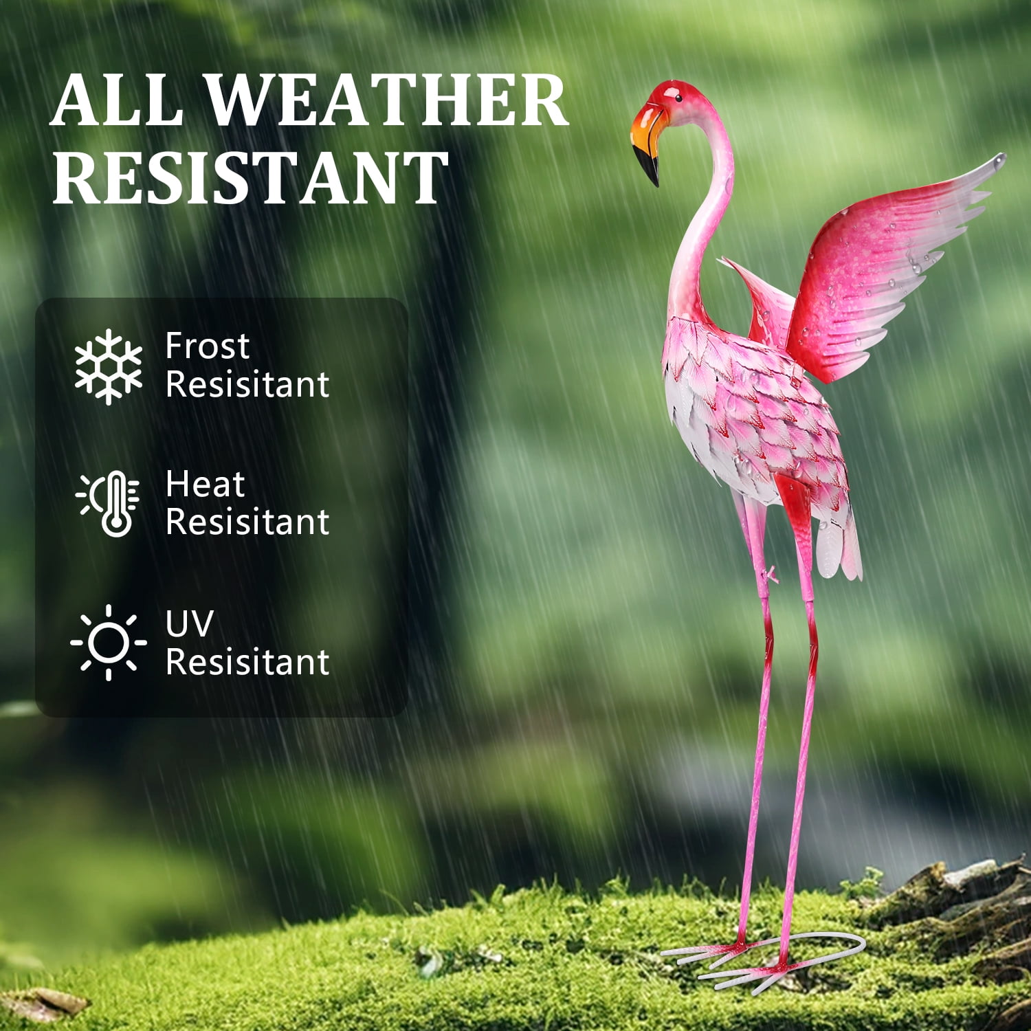 Garden Statues Flamingo Sculptures Metal Yard Art, Pink Bird Art Outdoor Backyard Decor Patio Lawn Porch Ornament Flamingo Yard Decoration