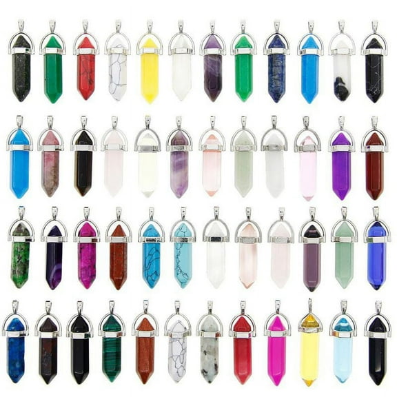 Shinycome 50x Bullet Shape Hex Pointed Chakra Beads Quartz Gemston Pendant Necklace