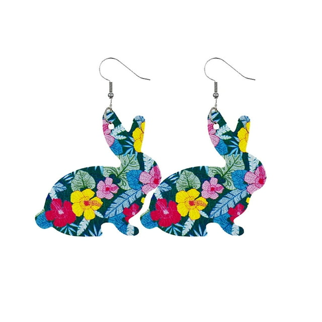 Earrings Double Rabbit Printed Jewelry Earrings Easter Girls Drop For Women Colorful Jewelry Sided Cute Earrings