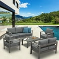 thumbnail image 3 of Superjoe 5 Pcs Outdoor Aluminum Furniture Set 7 Seats Patio Sectional Chat Sofa Set Metal Conversation Sofa with 5 Inch Cushion and Coffee Table for Balcony, Garden, Dark Grey, 3 of 9