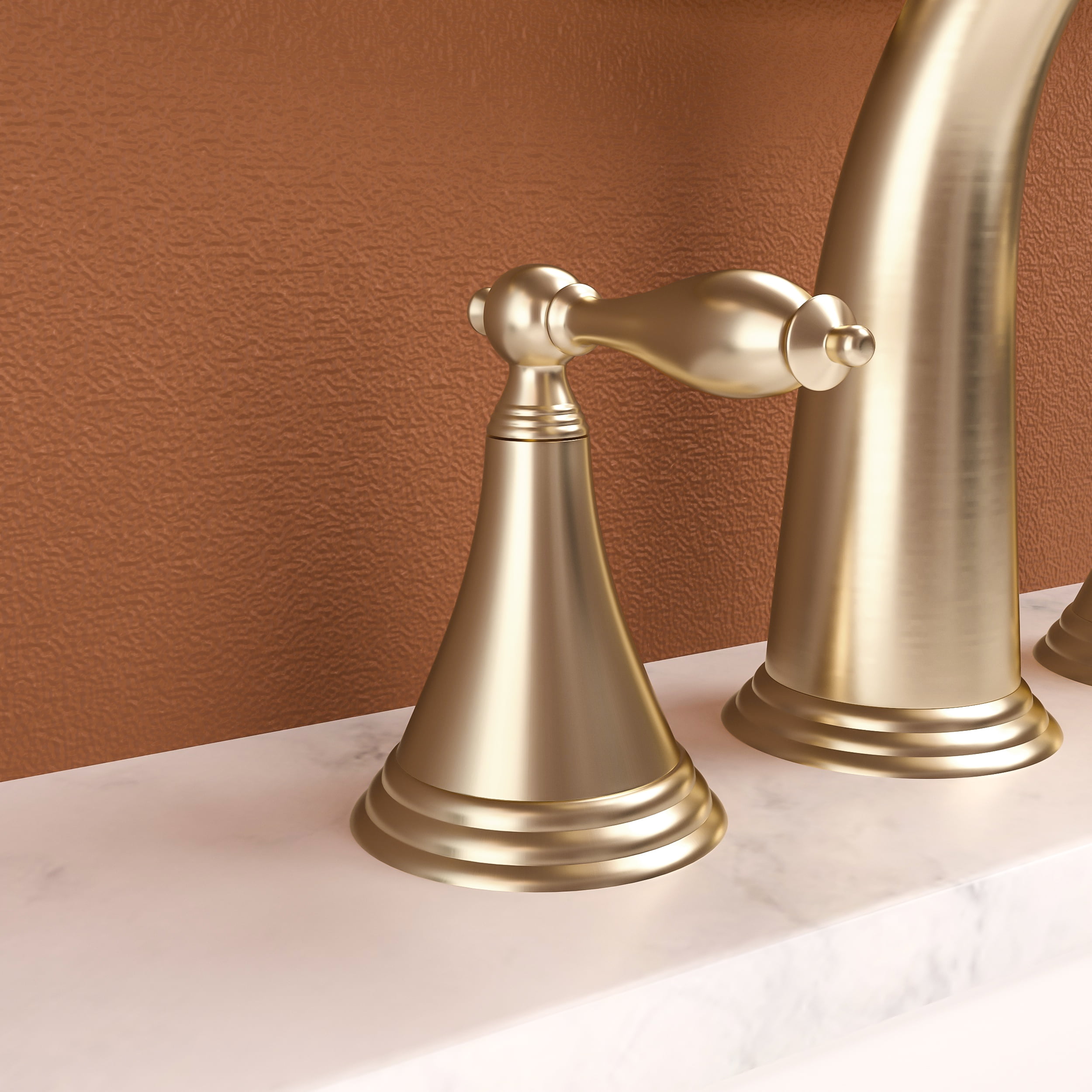 Gold Stainless Steel 2-Handle 3-Hole Wide Spread Bathroom Faucet (with Pop-Up Drain and 2 Water Supply Lines)