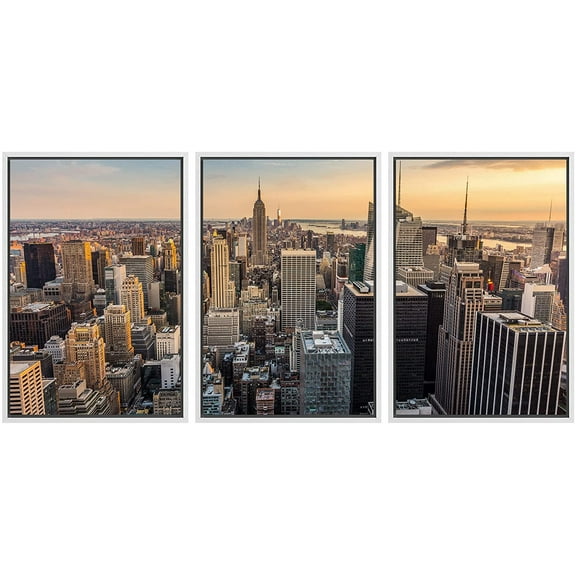 wall26 - New York City Midtown Skyline - Framed Canvas Art Wall Art - 24"x36"x3 White