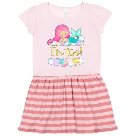 

Inktastic I m 2 Mermaid with Pink Hair and Shells Gift Toddler Girl Dress