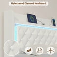 thumbnail image 5 of ANPOO LED Twin Bed Frame with Power Outlet & 2 Drawers, Upholstered PU Leather Platform Bed with Diamond Tufted Storage Headboard&Footboard, No Box Spring Needed, Noise Free, White, 5 of 10