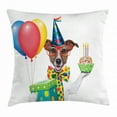 thumbnail image 1 of Birthday Throw Pillow Cushion Cover, Happy Party Dog Wearing Colorful Spotted Bowtie and Eyeglasses Holding Balloons, Decorative Square Accent Pillow Case, 24 X 24 Inches, Multicolor, by Ambesonne, 1 of 2