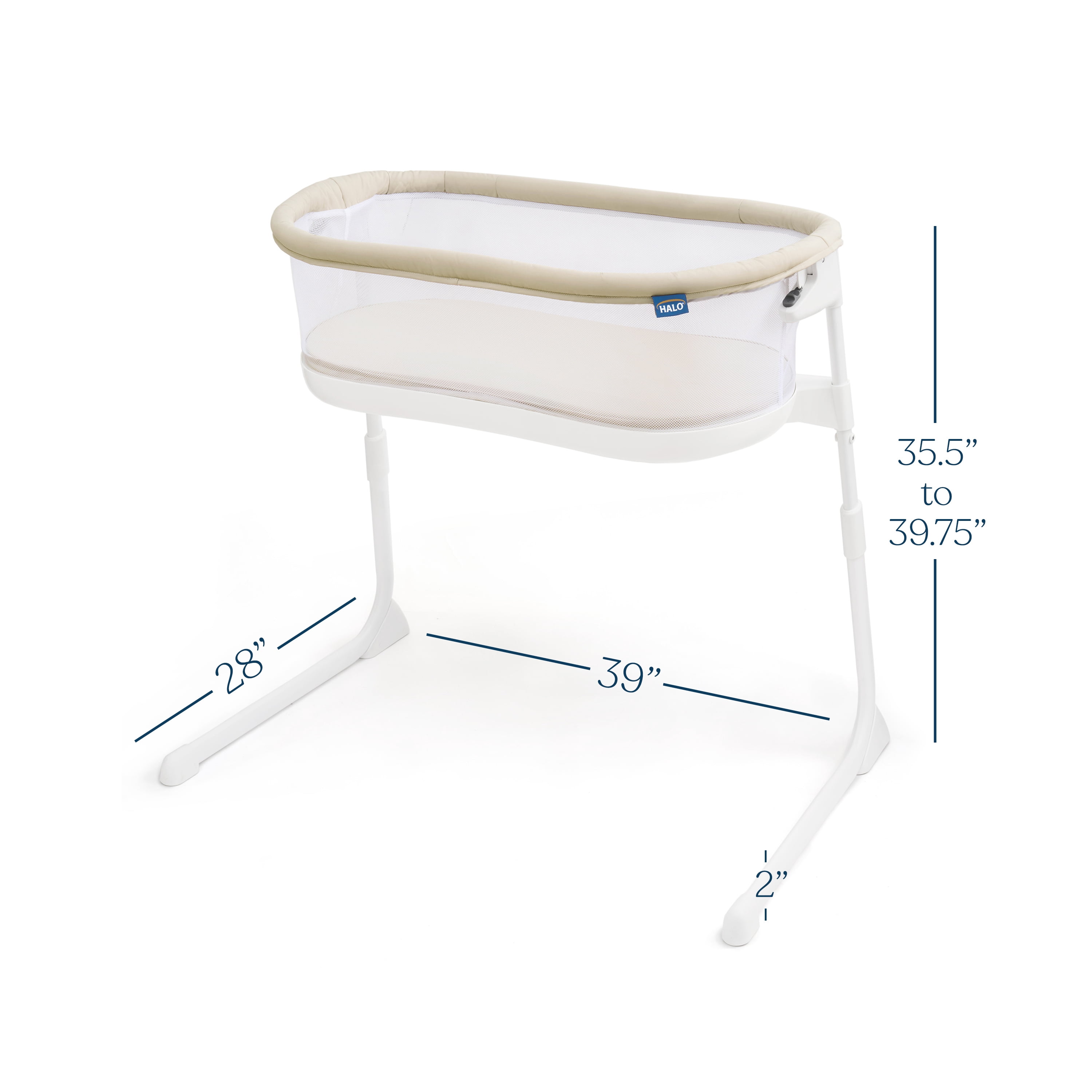 HALO BassiNest Lite, Slides Over Bed with Mesh Walls for Airflow & Visibility, Lowering Wall for Easy Access, Portable & Lightweight