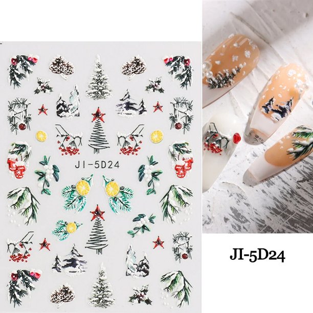 Pegatinas de Luz Navideña en relieve 5D para decoración de uñas, bolas de alce de Papá Noel rojo, deslizadores para manicura, GL5D-R013 de Navidad, 2023